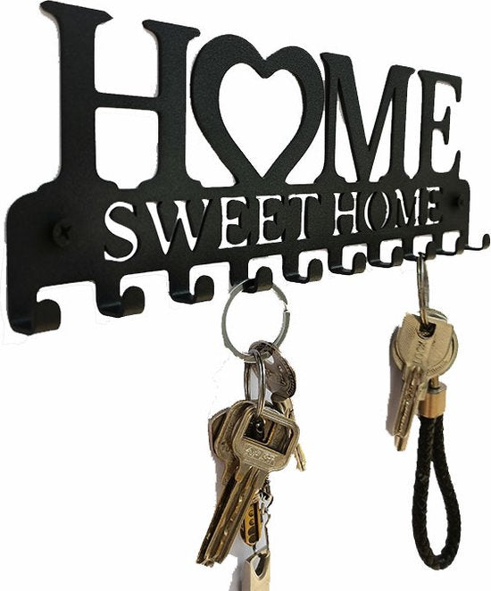 Wanddecoratie Sleutelrek - 10 haken - 'Home Sweet Home'