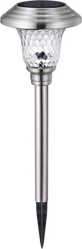 Xtraworks - 4 Stuks LED lamp op zonne Solar gazonlamp - RVS - Waterdichte Tuinverlichting Voor Buiten - Zilver- koel wit licht