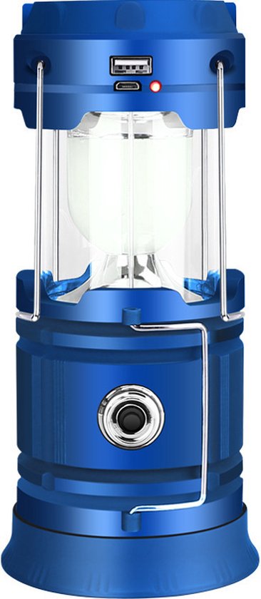 Multifunctionele Solar LED Campinglamp met Handvatten - IP10 - USB-lader en Powerbank-blauw