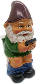 Grappige Kabouter Tuinornamenten-Kabouter op het Toilet met Mobiele Telefoon 5*7*12,5cm