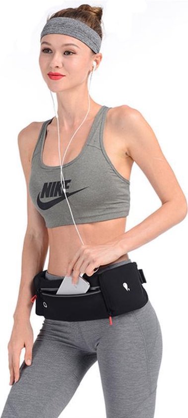 Heuptasje sport – running belt - verstelbare buideltas 60cm to 120cm - waterafstotend - Zwart