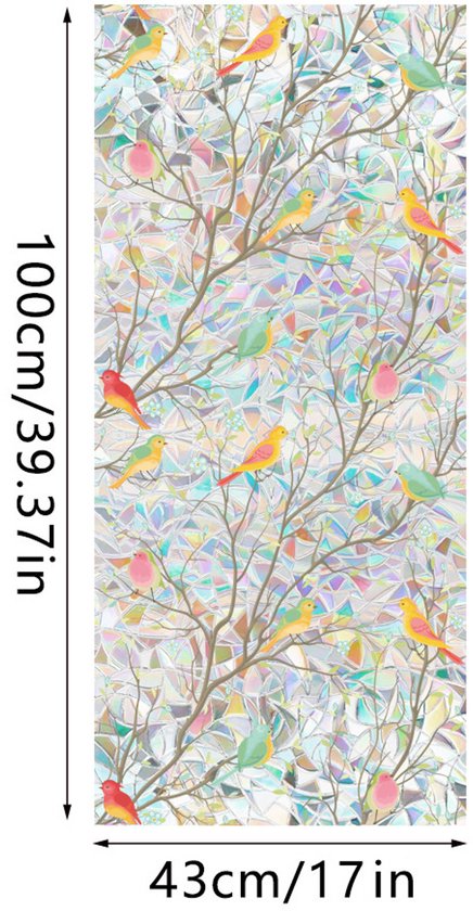 Milieuvriendelijke PVC Glasfolie - Kleurrijk vogel patroon - Zelfklevend - Privacy en UV Bescherming - 40x100 cm