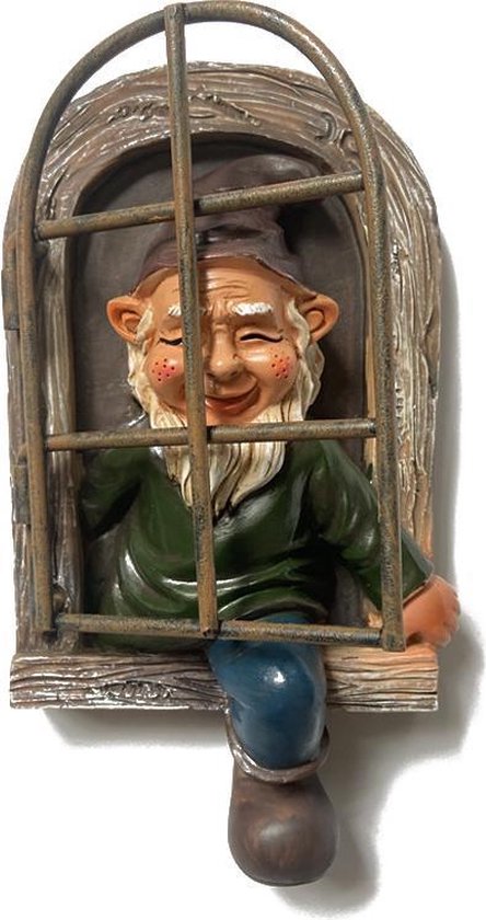 Charmante tuinkabouter met witte baard - 14,5x15x8cm