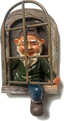 Charmante tuinkabouter met witte baard voor in de tuin - ophangbaar standbeeld van duurzame designerhars - 14,5x15x8cm