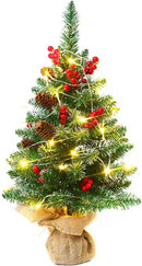 Luxe Mini Kerstboom – Met 1.5 meter Warme LED Verlichting, Dennenappels en Rode Bessen – Sfeervolle Kerstdecoratie-60 cm