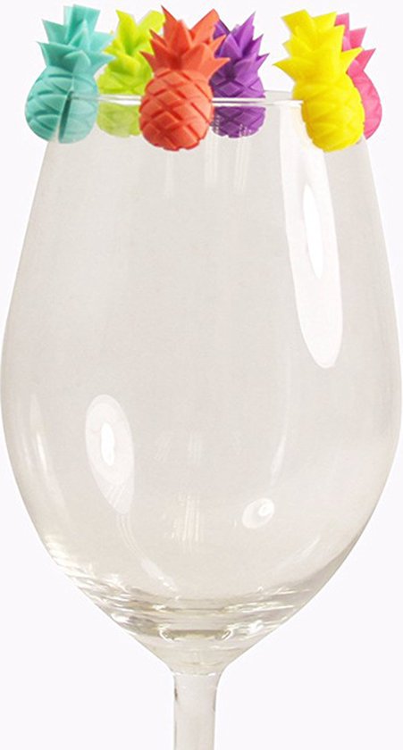 12x Ananas Glasmarkers – Vrolijke Siliconen Glasversiering