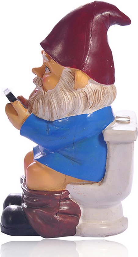 Grappige Kabouter Tuinornamenten-Kabouter op het Toilet met