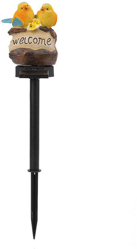 Solar tuinlamp welkomstlamp met vogels, geel 39 cm
