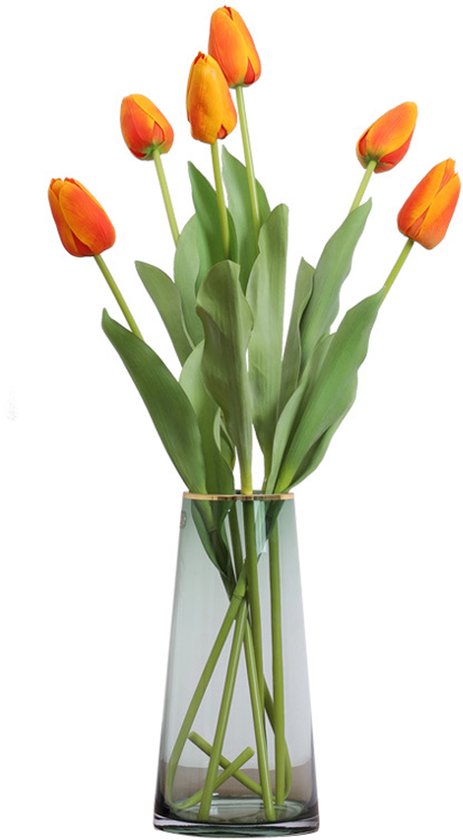 10stuks Prachtige kunst tulp-Realistische Uitstraling - Duurzaam en Onderhoudsvriendelijk-oranje en rood