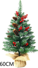 Luxe Mini Kerstboom – Met 1.5 meter Warme LED Verlichting, Dennenappels en Rode Bessen – Sfeervolle Kerstdecoratie-60 cm