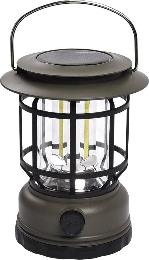 Multifunctionele Compacte Kampeerlamp met Powerbank - Duurzaam, Dimbaar & Waterdicht - USB/Zonne-Energie Opladen - Ideaal voor Outdoor & Tuin-zwart