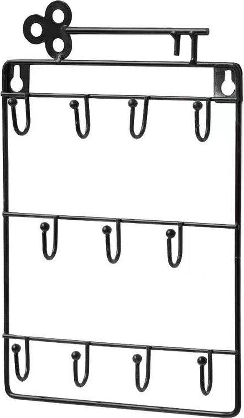 Stijlvolle Metalen Sleutelrek met 11 Haken-Wandorganizer-Ruimtebesparend - Duurzaam 25.5x16cm zwart
