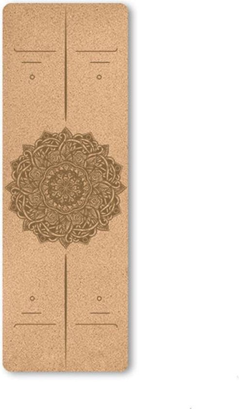 TDR -  Yoga mat - Natuurlijk kurk en TPE - vrij van schadelijke stoffen, hypoallergeen en 100% (biologisch) afbreekbaar -  zeer geschikt voor Yin Yoga en Kundalini Yoga met draagtas met draagtas en draagband- 183x66x0,5 cm - houdingslijn motief