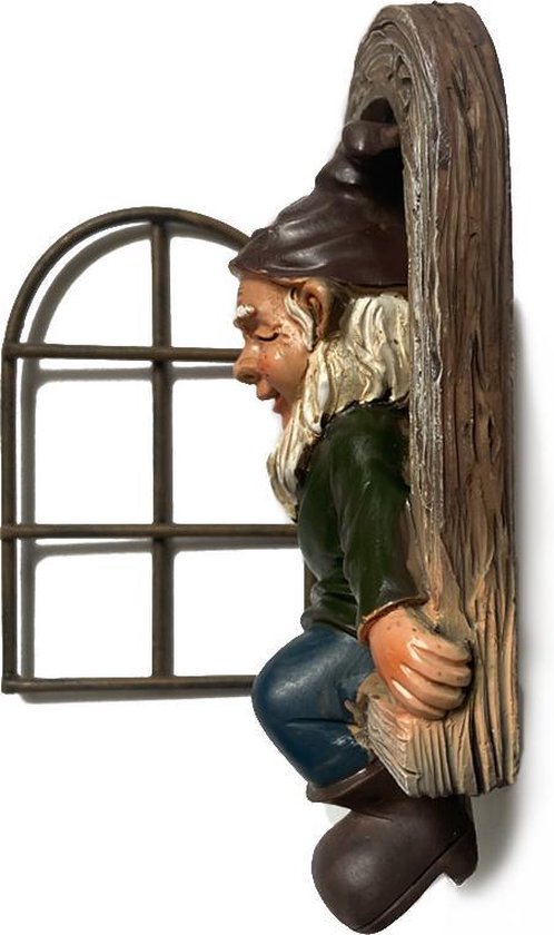 Charmante tuinkabouter met witte baard - 14,5x15x8cm