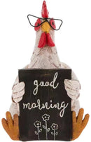 Decoratief Beeld-tuindecoratie kip-Creëer een levendige sfeer in je tuin - Duurzaam, Levendig en Veelzijdig, Haan met Bril "Good Morning" – 16,5 cm