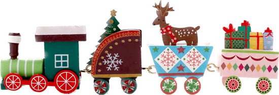 Luxe Houten Kersttrein - Kerstdecoratie - Rendier, Cadeautjes en Kerstboom - Nostalgische Feestsfeer -Groen/Rood