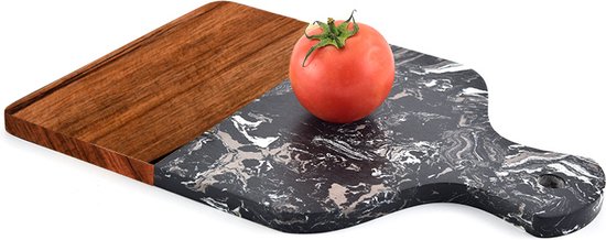 Luxe Snij- & Serveerplank van Marmer en Acaciahout- Borrelplank - zwart 33*21.6cm