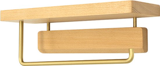 Luxe Zelfklevende Toiletrolhouder met telefoonplankje- Hout & Messing - Geen Boren Nodig-28x10x10cm-goud