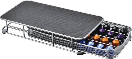 TDR - Capsule Houder met Lade - Geschikt voor Nespresso en compatible Capsules - Espresso Koffie Cups Houder - 40 Capsules - RVS - Zwart