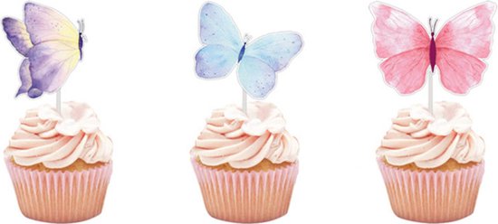 48 delig cup cake/fruit prikkers - Thema: vlinder -voor decoreren van cake, fruit, cup cake, muffin en andere desserts