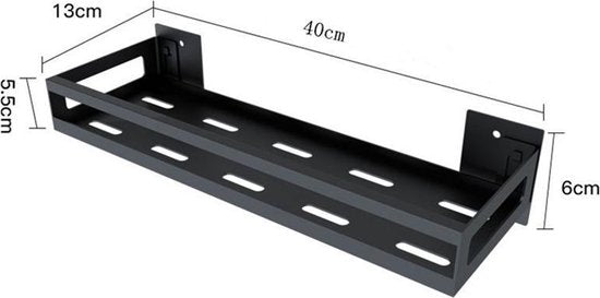 TDR - Kruidenrek / Opbergrek -  RVS -  Perforatievrij aan de muur gemonteerd  -  40x13x6 cm - Zwart