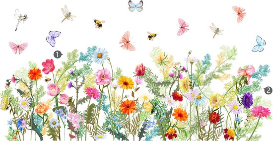Betoverende Tuinbloemen Muurstickers - Milieuvriendelijk PVC - Levendige Decoratie voor Woonkamer, Slaapkamer, Keuken, en Meer-30x60cm