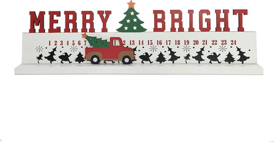 2delige Exclusieve Luxe Houten Kerst Aftelkalender – Magisch Ontwerp met Verplaatsbare Slee of Auto – Perfecte Feestdecoratie-40*5*12.5cm
