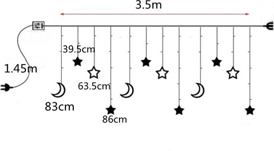 Sterrenhemel - Lichtketting met maan en sterren versiering - Warm licht - 1.5M snoer - 220V