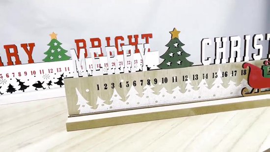 2delige Exclusieve Luxe Houten Kerst Aftelkalender – Magisch Ontwerp met Verplaatsbare Slee of Auto – Perfecte Feestdecoratie-40*5*12.5cm