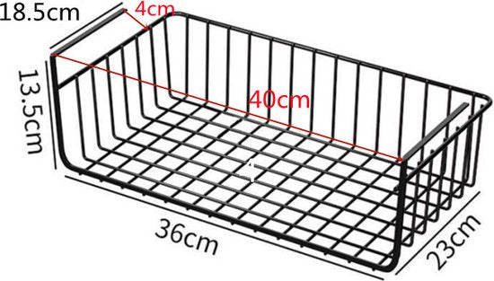 2 stuks Multifunctionele Hangmand - Extra Opbergruimte voor Onder Planken 40*23*13.5cm-zwart