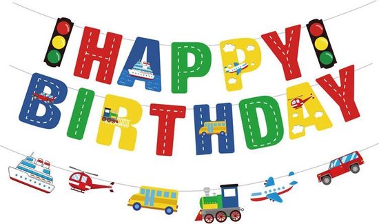 45 delig verjaardagset - Thema: Vervoer (Boot, Helikopter, Bus, Trein, Vliegtuig,  Auto) - Versiering voor feestjes, verjaardag