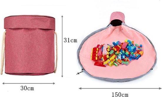 2-in-1 Speelkleed Opbergmand - Roze, 1,5m diameter