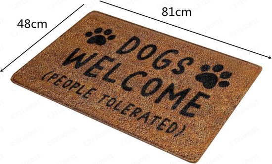 Humoristische en Absorberende Deurmat voor Hondenliefhebbers -"DOGS WELCOME (PEOPLE TOLERATED)"- schoonloopmat 48*81cm