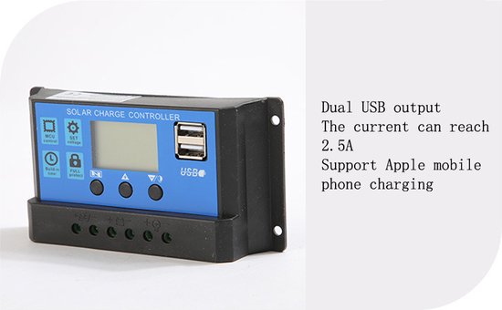 Zonnepaneel laadregelaar 12/24V met 2 USB en LCD