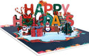 Luxe 3D Pop-up Kerstkaart - Happy Holidays Design met Pinguïns, Envelop en Boodschapkaart