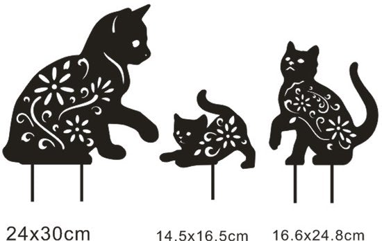 Metalen kattenstaaf - Tuindecoratie - 3 stuks - Hoogwaardig metaal - 28x26 cm, 23x19,5 cm, 16x14 cm
