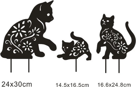 Metalen tuinstekers set – 3 katten tuinbeelden