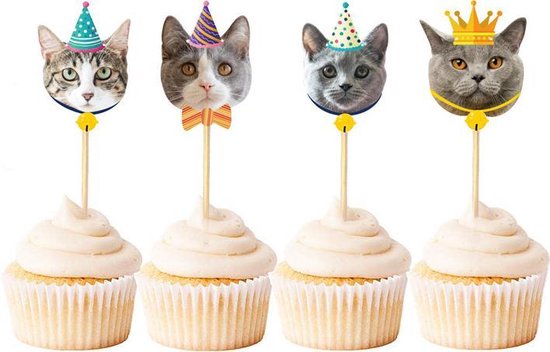Katten cupcake prikkers - 48-delige set voor cake, fruit en desserts