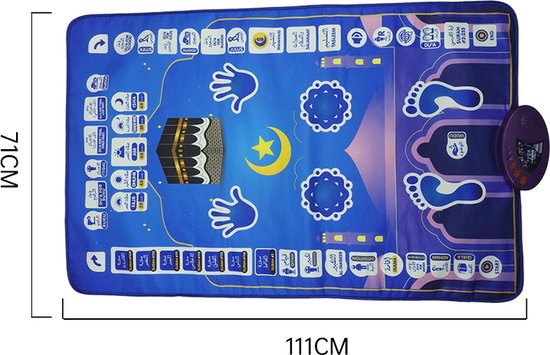 Multifunctionele Interactieve Educatieve Gebedsmat - Islamitische Educatief- Leer en Verfijn Salah Stap voor Stap met Aanraaktechnologie-blauw 111*71CM