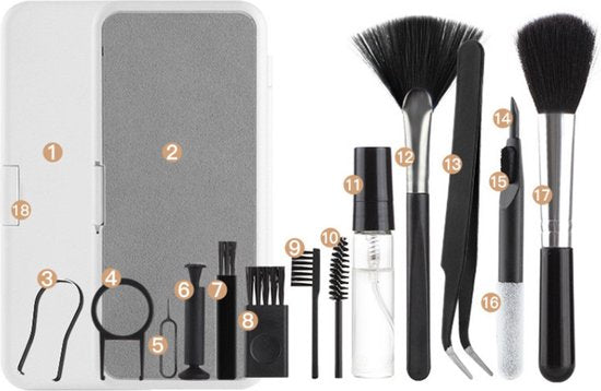 18-delige Schoonmaakset: Laptop, Smartphone & Camera - wit