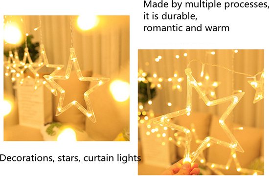 Sterrenhemel- Lichtketting met sterren-Verlichting voor Buiten & Binnen- LED lichtgordijn met 8 verlichtingsmodi - warm licht met 1.5M snoer 220V