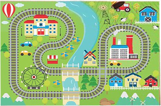 Laagpolig Speelkleed Treinspoor 80x120cm voor Kinderen