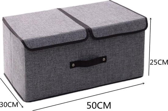 2 Stuks opvouwbare opbergbox - 2 vakken (midden stuk is verwijderbaar) - Stevig duurvast materiaal - 50 * 30 * 25cm - grijs
