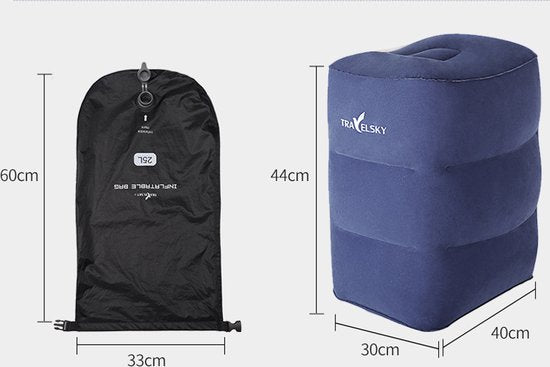 opblaasbare Vliegtuigbedje-voetensteun In Hoogte Verstelbaar -Verschillende Standen - Saffierblauw