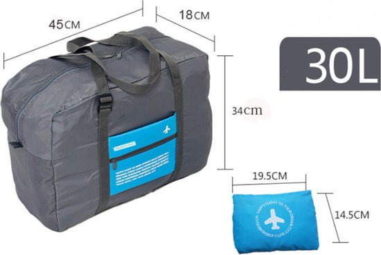 2 stuks Draagbare opvouwbare opbergtas -Handbagage Reistas-Grote capaciteit 32Liter- blauw