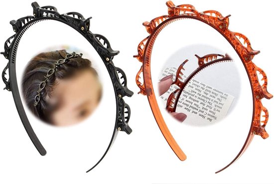 Dubbellaags Twist Vlecht Hoofdband - 1x Zwart, 1x Bruin