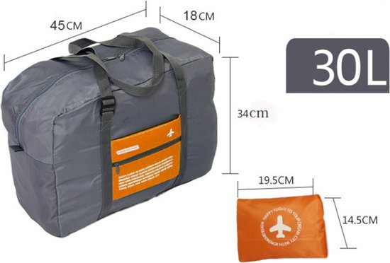 2 Stuks Draagbare opvouwbare opbergtas -Handbagage Reistas-Grote capaciteit 32Liter-oranje