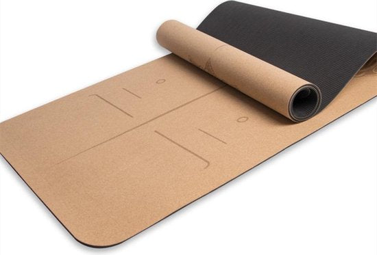 TDR -  Yoga mat - Natuurlijk kurk en TPE - vrij van schadelijke stoffen, hypoallergeen en 100% (biologisch) afbreekbaar -  zeer geschikt voor Yin Yoga en Kundalini Yoga met draagtas met draagtas en draagband- 183x66x0,5 cm - houdingslijn motief