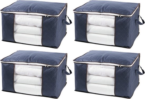 4 Stuks Opbergtas voor Kleding / Dekbed / Tuinkussens - Non-wovens / Vezelvlies - Set van 4 stuks ( 2x 50Liter) - Marineblauw
