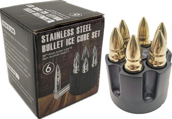 RVS 6 Kogel Whiskey Stones - Herbruikbaar - Goud